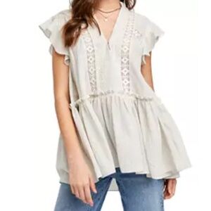 Free People Flutter Sleeve Tunic Size Small Cream with Soft Stripe